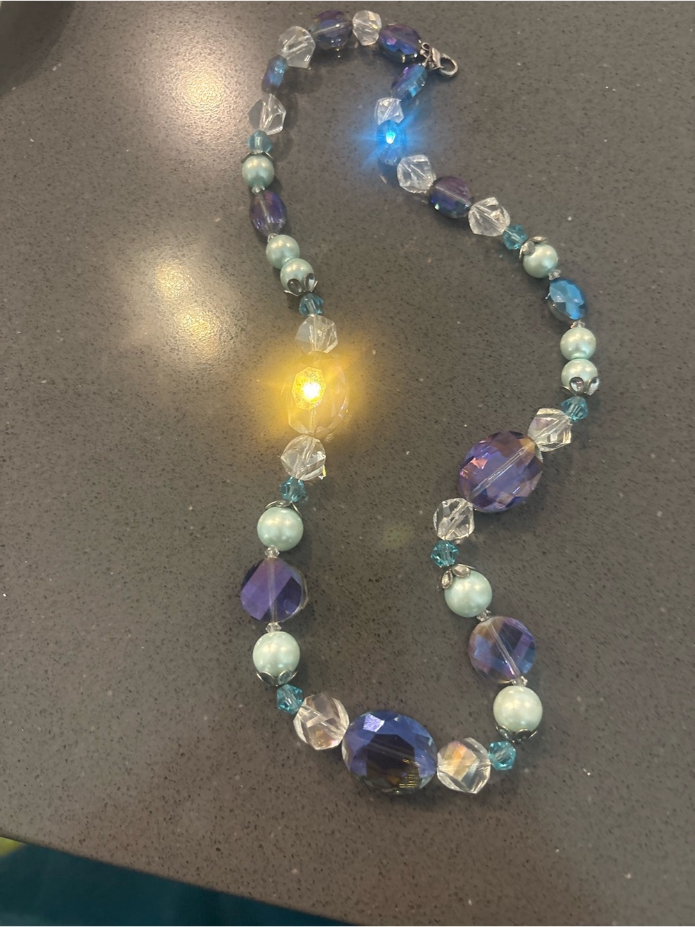 Multi-Color ABCrystal and Pearl Bead Necklace - Blue & Purple